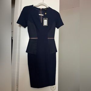 Ted Baker Peplum Pencil Dress 0 Navy NWT